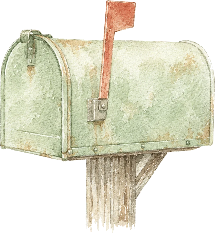 Une boîte aux lettres de campagne, à l'aquarelle